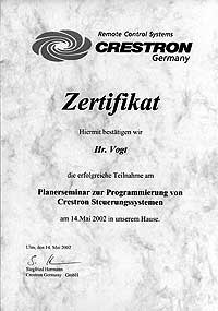 Crestron-Urkunde