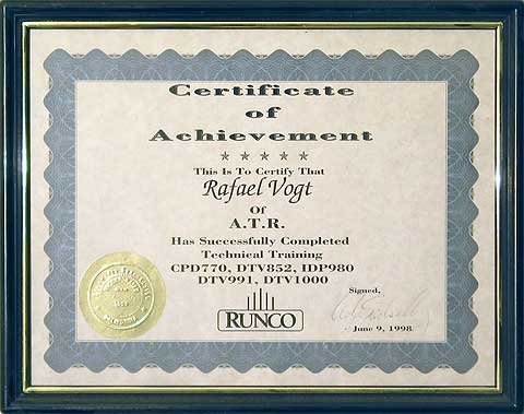 Runco Certificate Of Achievemnt